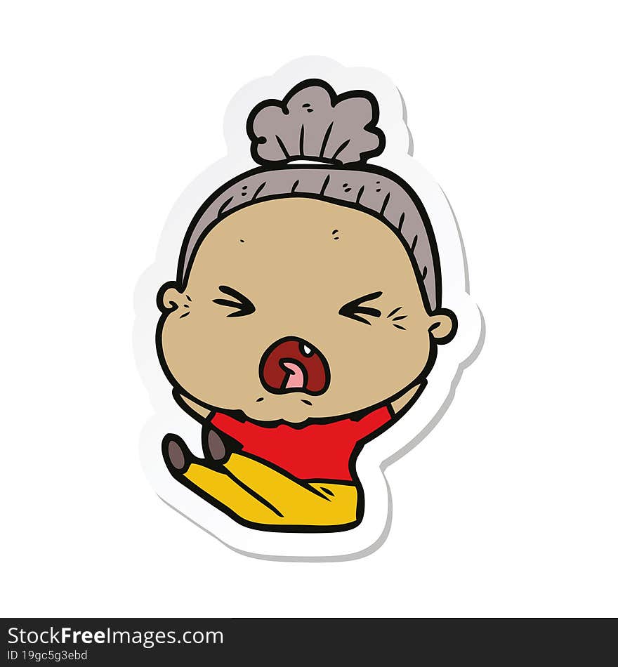 sticker of a cartoon angry old woman