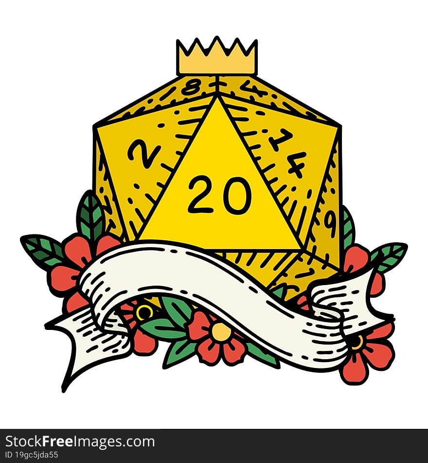 Natural Twenty D20 Dice Roll Illustration