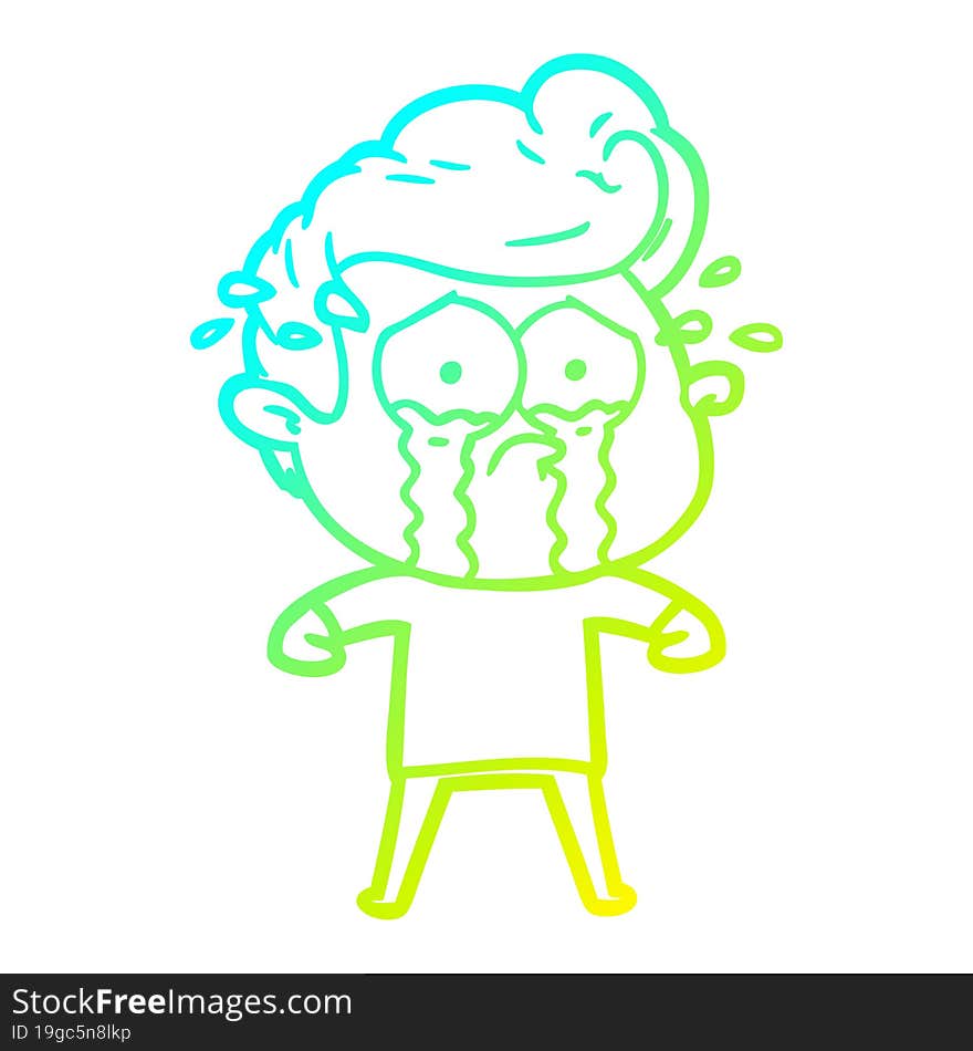 cold gradient line drawing of a cartoon crying man