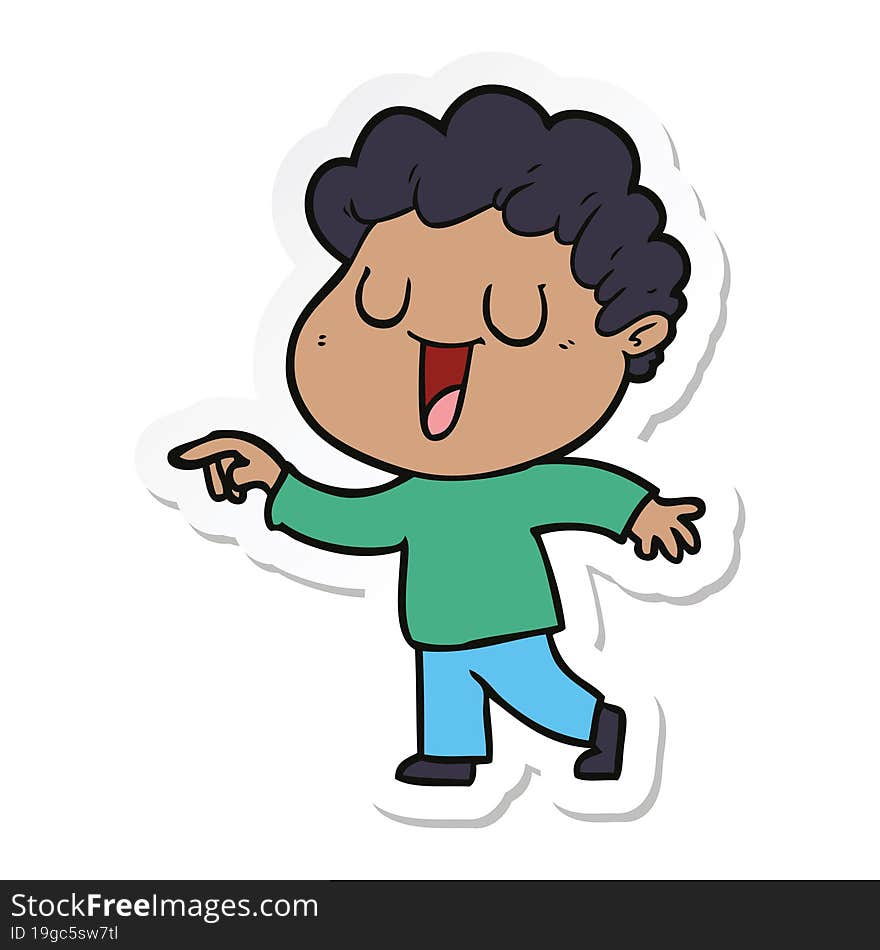 sticker of a laughing cartoon man pointing