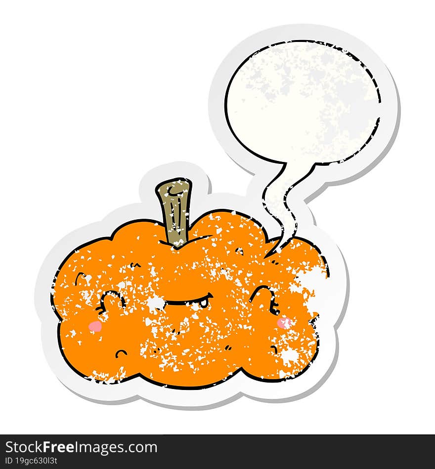 cartoon pumpkin and speech bubble distressed sticker