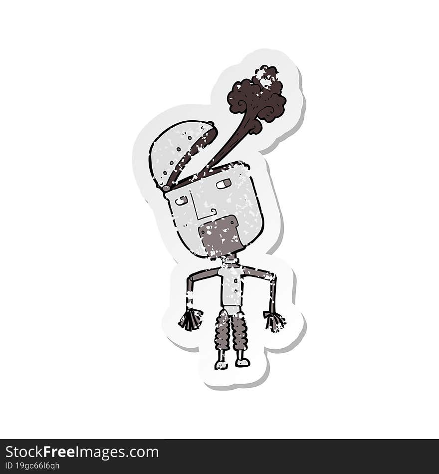 retro distressed sticker of a cartoon funny robot