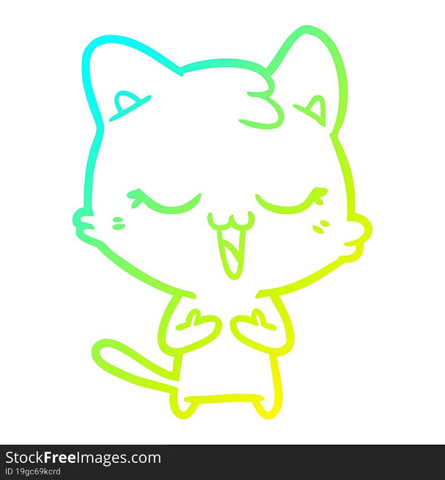 cold gradient line drawing of a happy cartoon cat