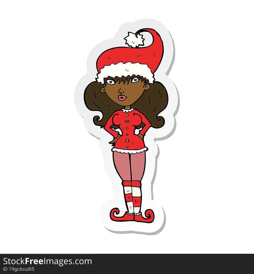 Sticker Of A Cartoon Santas Helper Woman