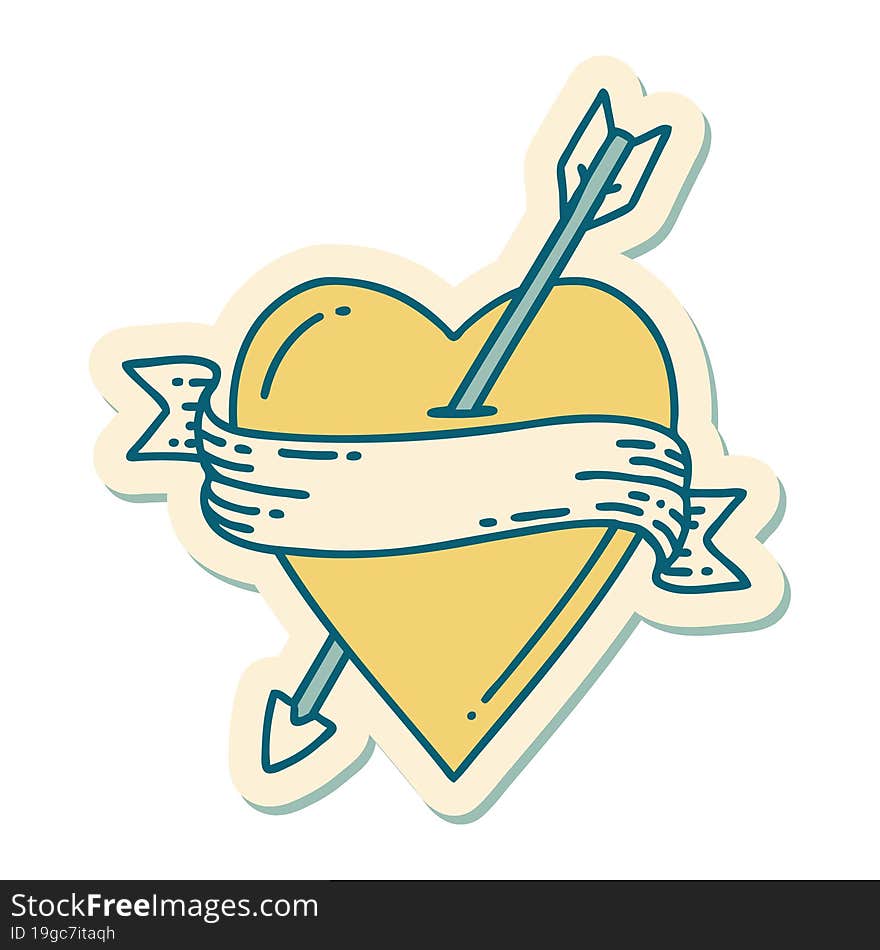 tattoo style sticker of an arrow heart and banner