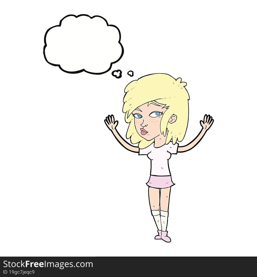 Cartoon Pretty Girl With Thought Bubble