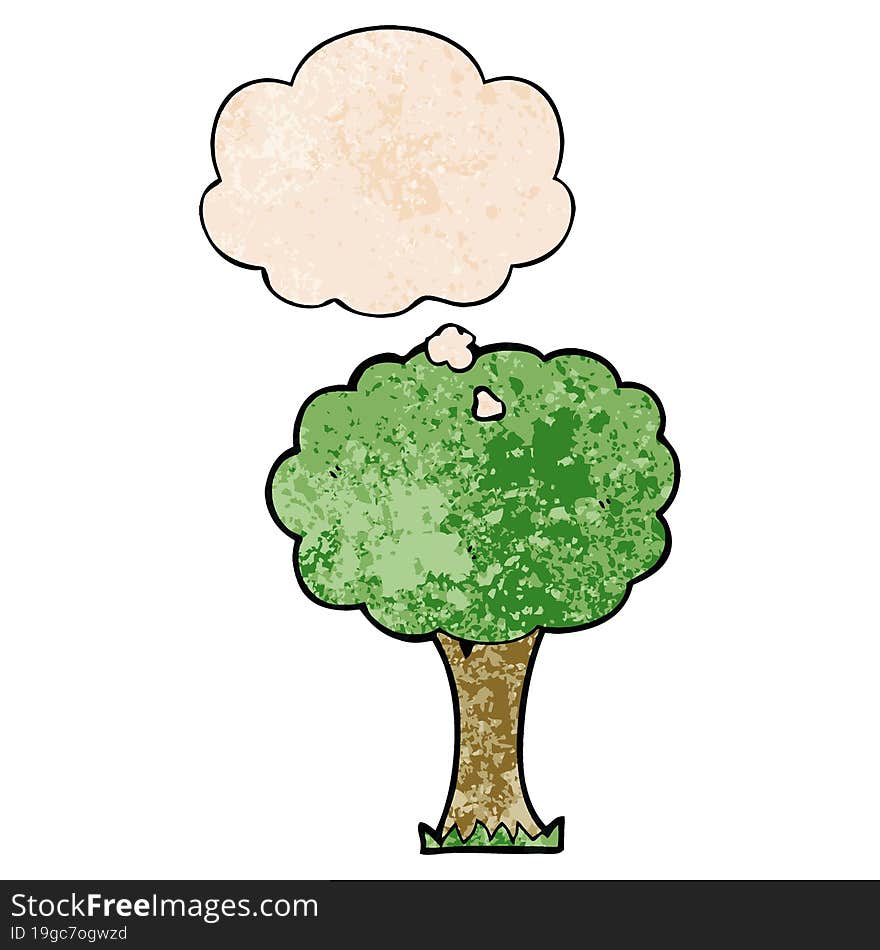 cartoon tree and thought bubble in grunge texture pattern style