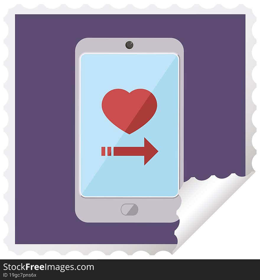 dating app on cell phone graphic vector illustration square sticker stamp