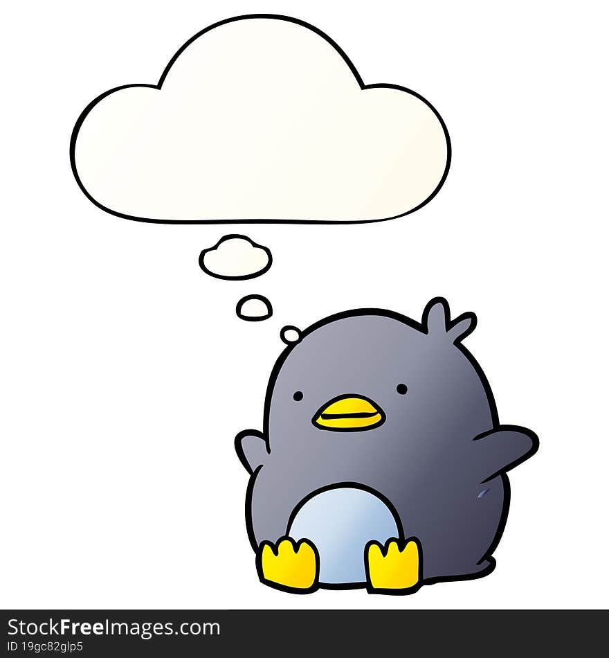 Cute Cartoon Penguin And Thought Bubble In Smooth Gradient Style