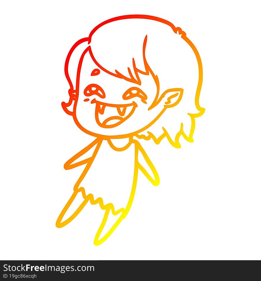 warm gradient line drawing of a cartoon laughing vampire girl