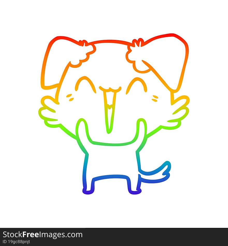 rainbow gradient line drawing of a happy little dog cartoon