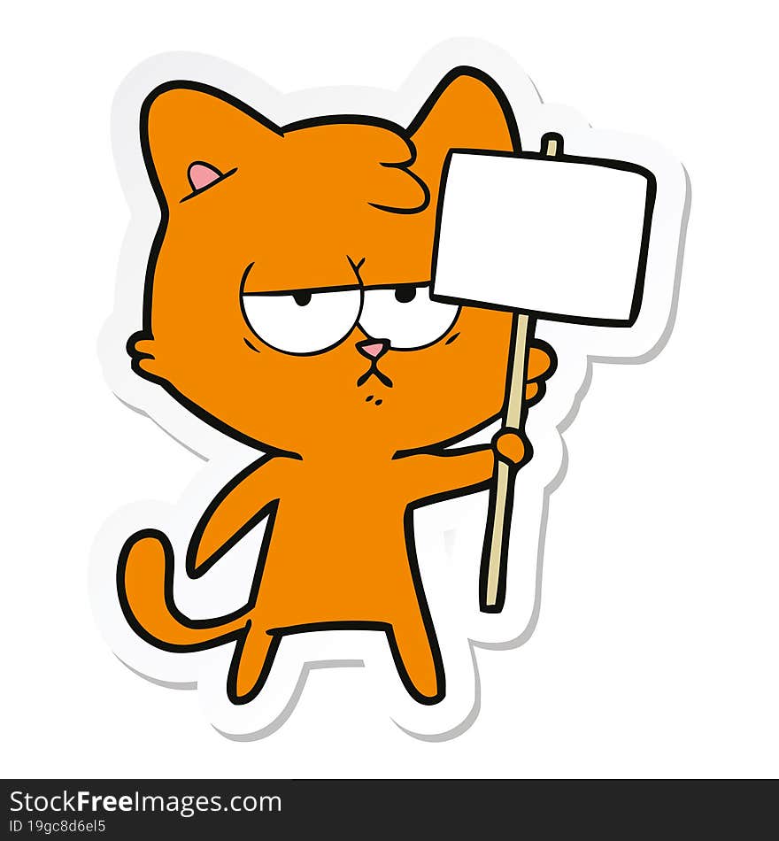 sticker of a bored cartoon cat with sign post