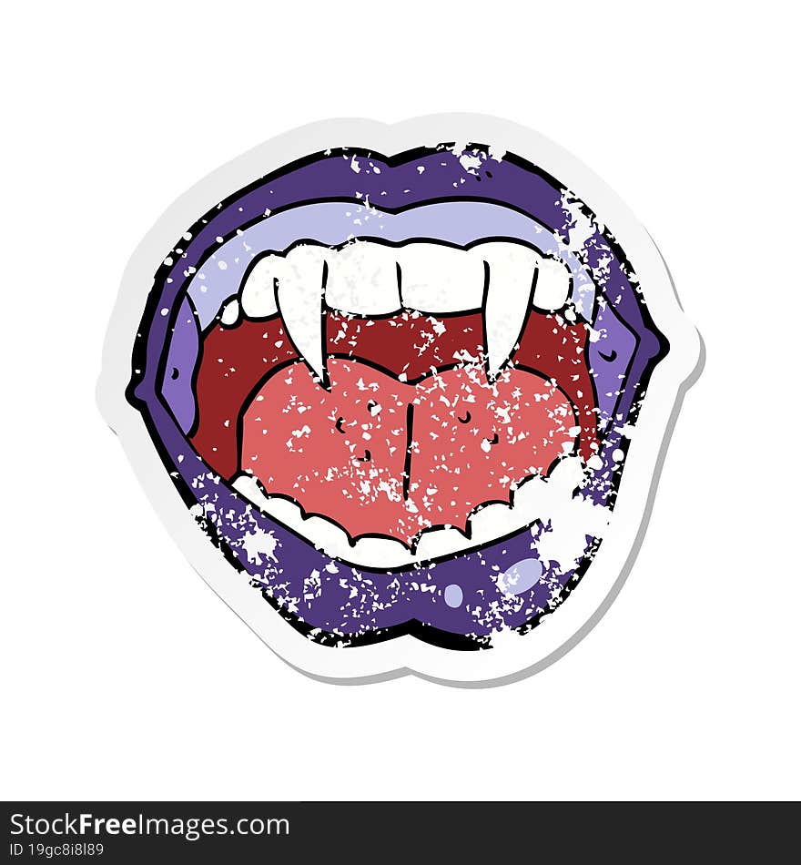 retro distressed sticker of a cartoon vampire mouth