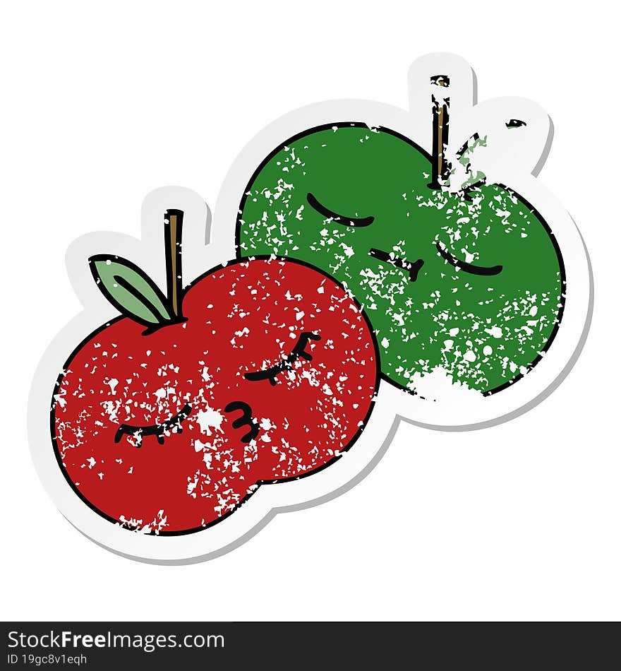 distressed sticker of a cute cartoon juicy apple