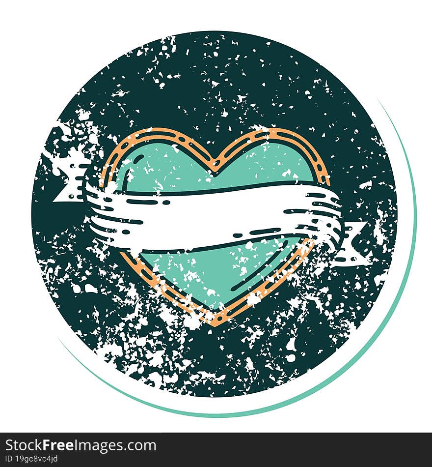 Distressed Sticker Tattoo Style Icon Of A Heart And Banner