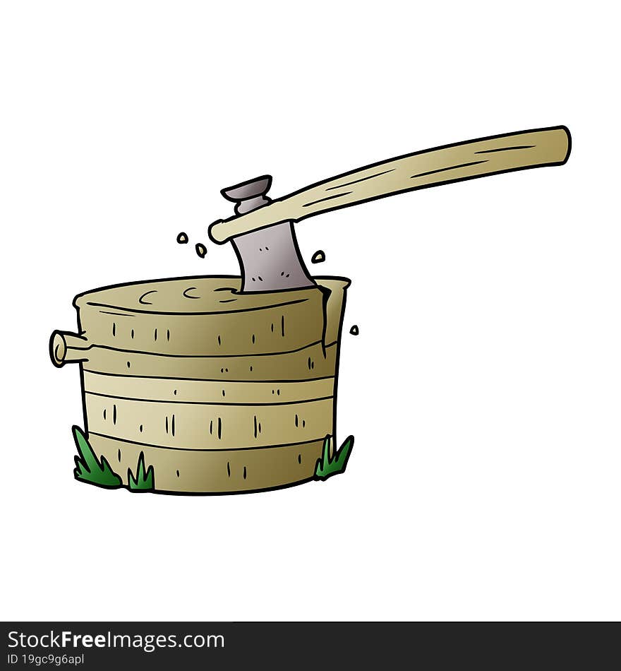 cartoon tree stump with axe. cartoon tree stump with axe