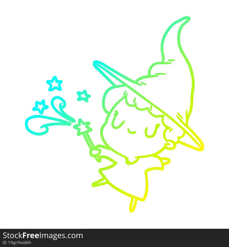 cold gradient line drawing cute witch casting spell