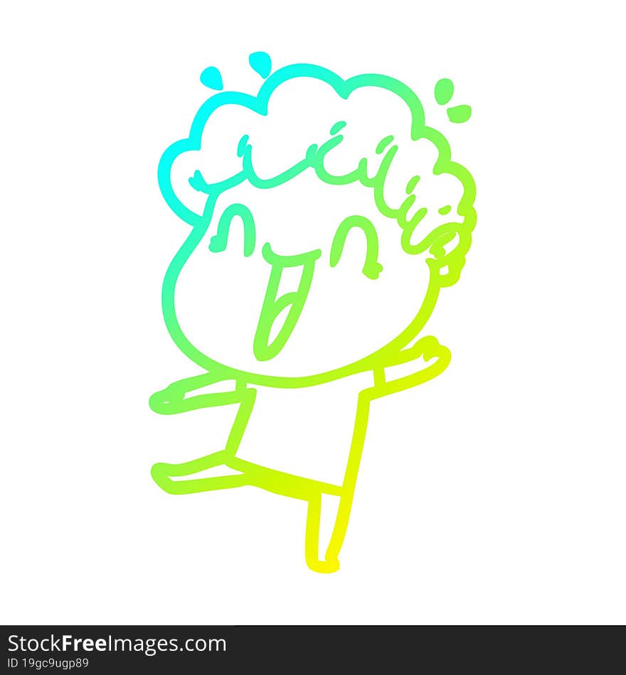 cold gradient line drawing of a cartoon happy man