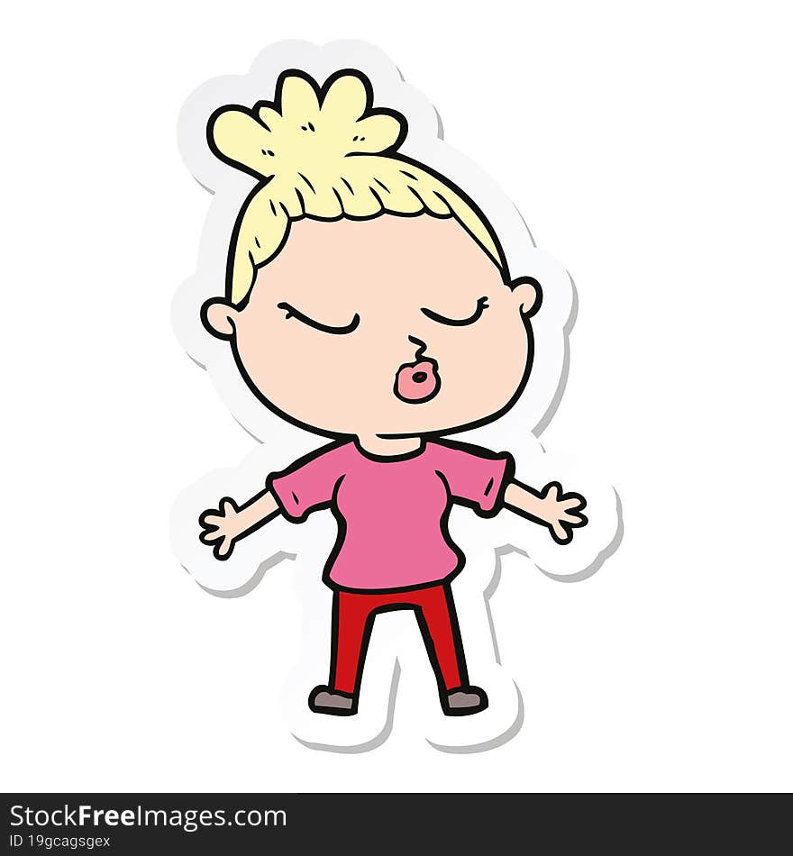 Sticker Of A Cartoon Calm Woman