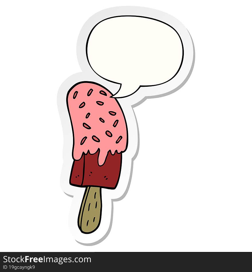 cartoon ice cream lolly and speech bubble sticker