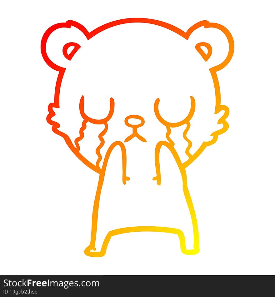 warm gradient line drawing crying polar bear cartoon