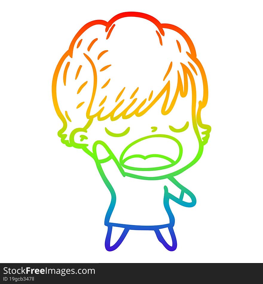 rainbow gradient line drawing cartoon woman talking