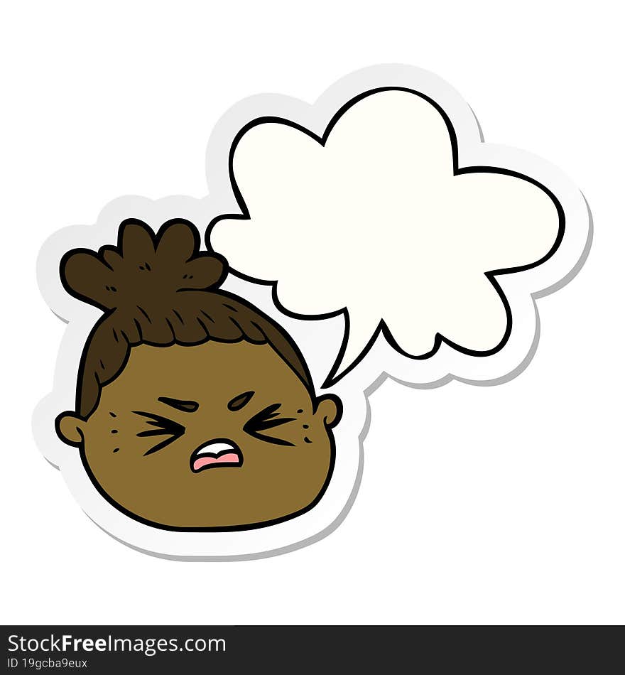 cartoon female face and speech bubble sticker