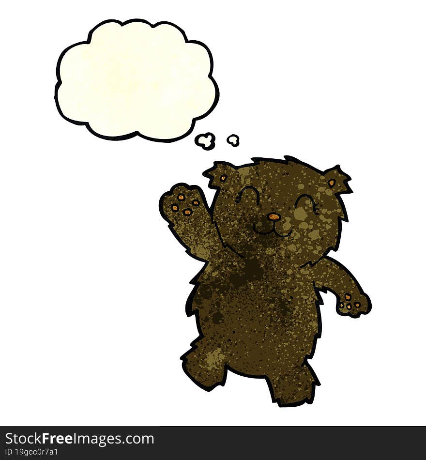 Cartoon Waving Black Bear With Thought Bubble