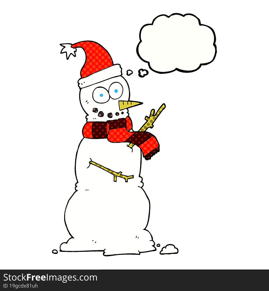 freehand drawn thought bubble cartoon snowman