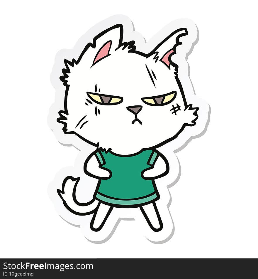 sticker of a tough cartoon cat