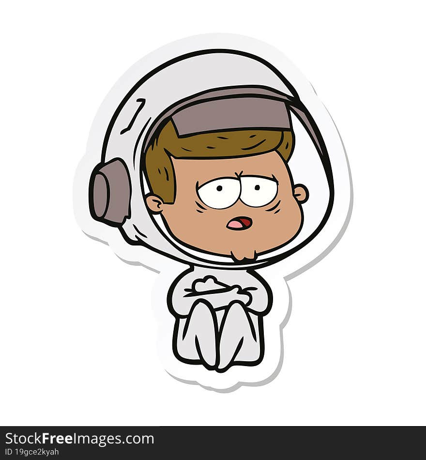 sticker of a cartoon tired astronaut