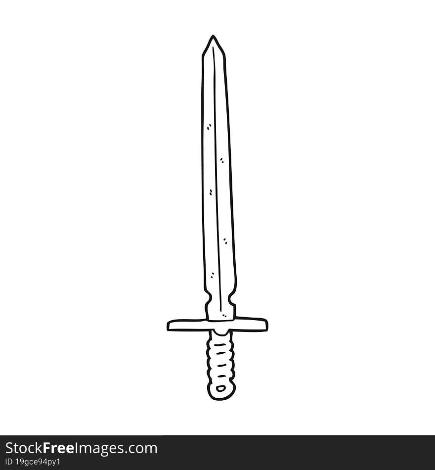 freehand drawn black and white cartoon sword