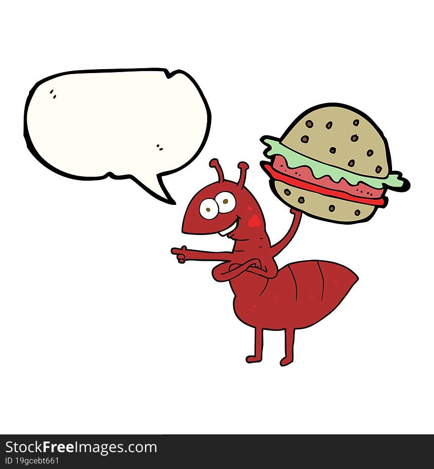 Speech Bubble Cartoon Ant Carrying Food