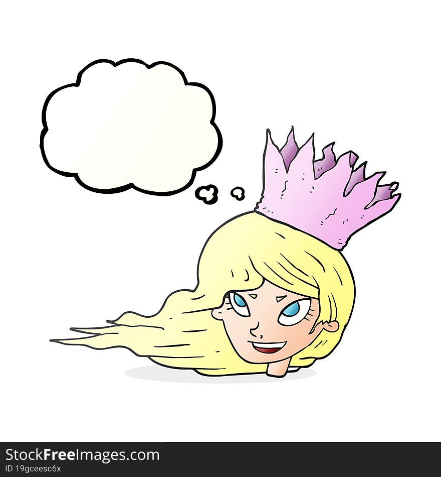 thought bubble cartoon woman with blowing hair