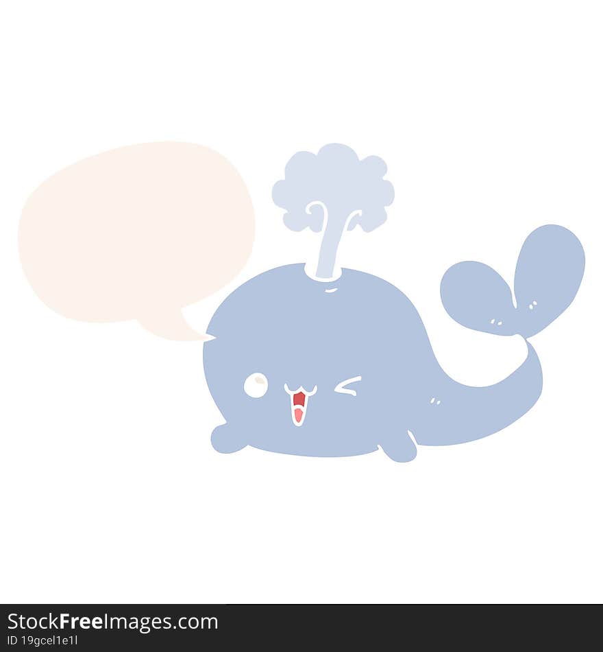 cartoon whale with speech bubble in retro style