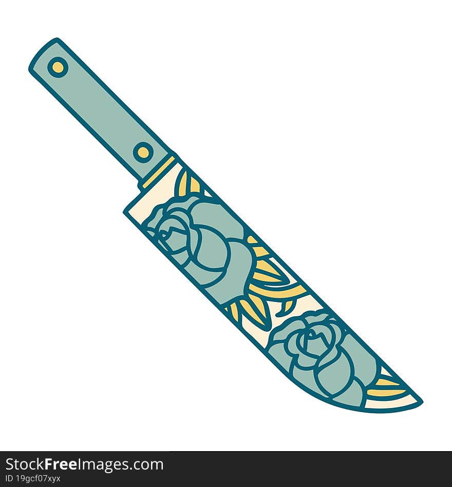 Tattoo Style Icon Of A Dagger And Flowers