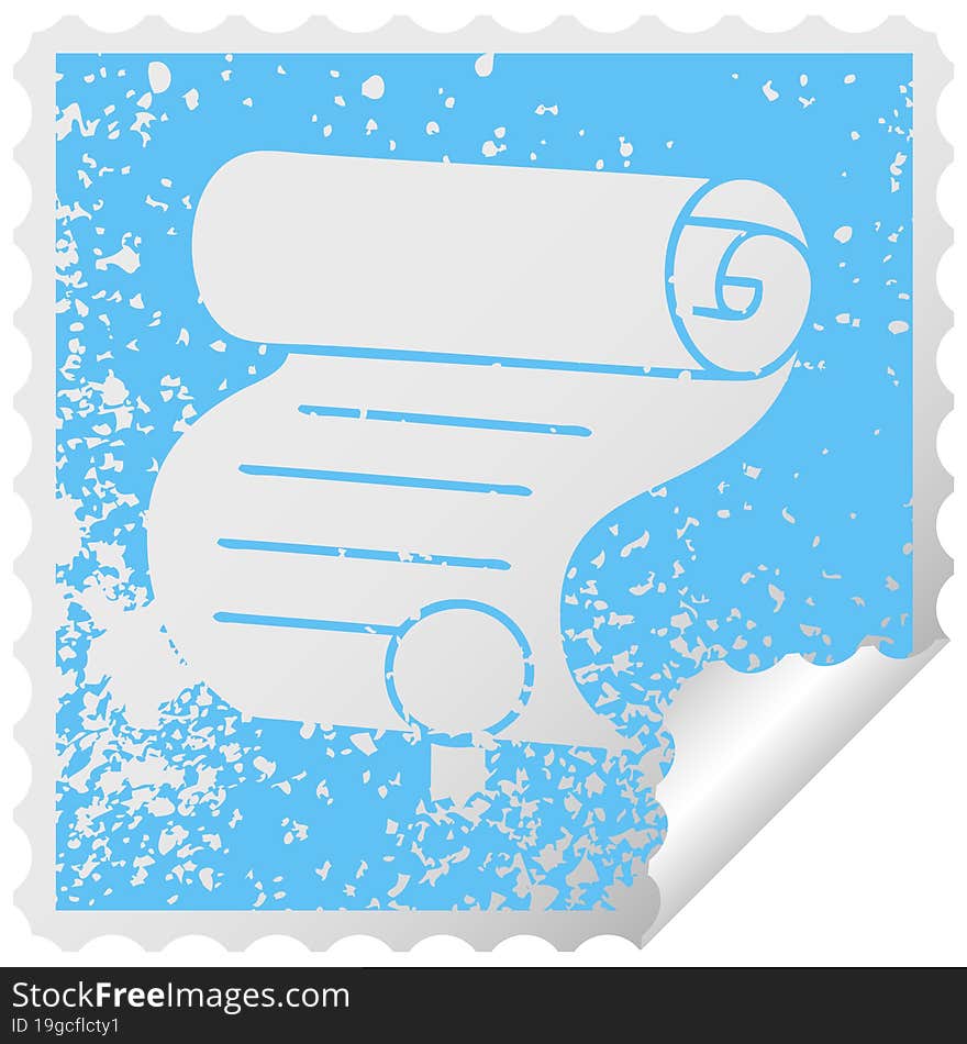 distressed square peeling sticker symbol important document