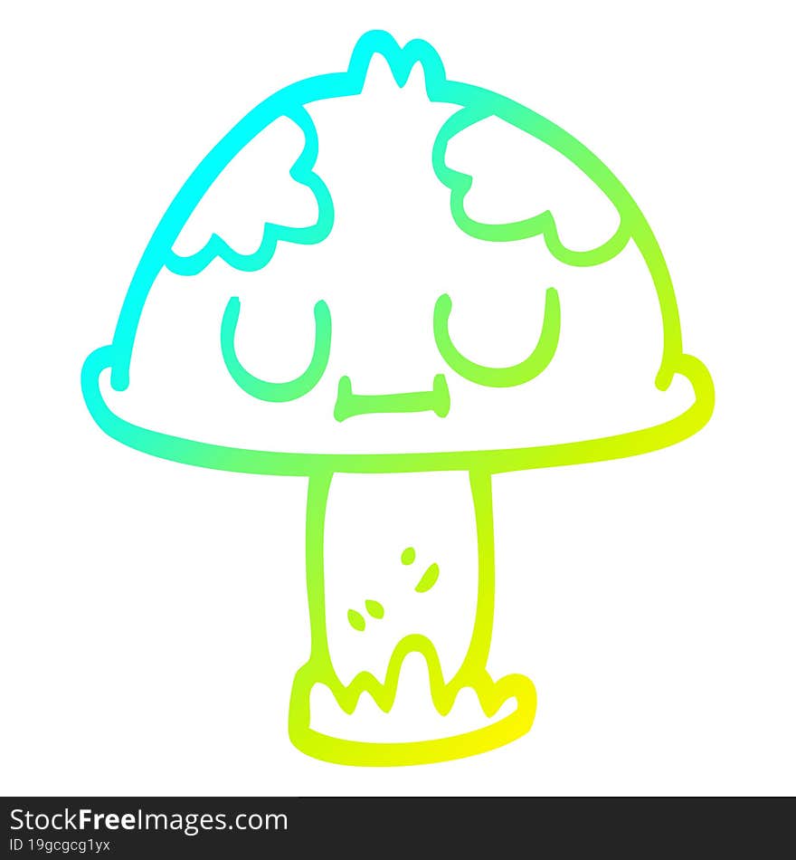 cold gradient line drawing of a cartoon cute mushroom