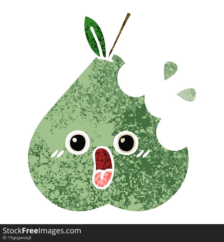 retro illustration style cartoon green pear