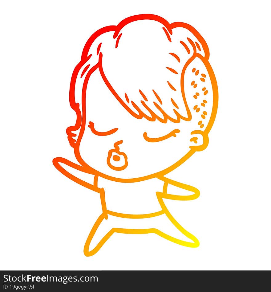 warm gradient line drawing cartoon pretty hipster girl