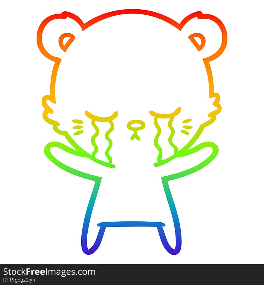 Rainbow Gradient Line Drawing Crying Cartoon Polarbear