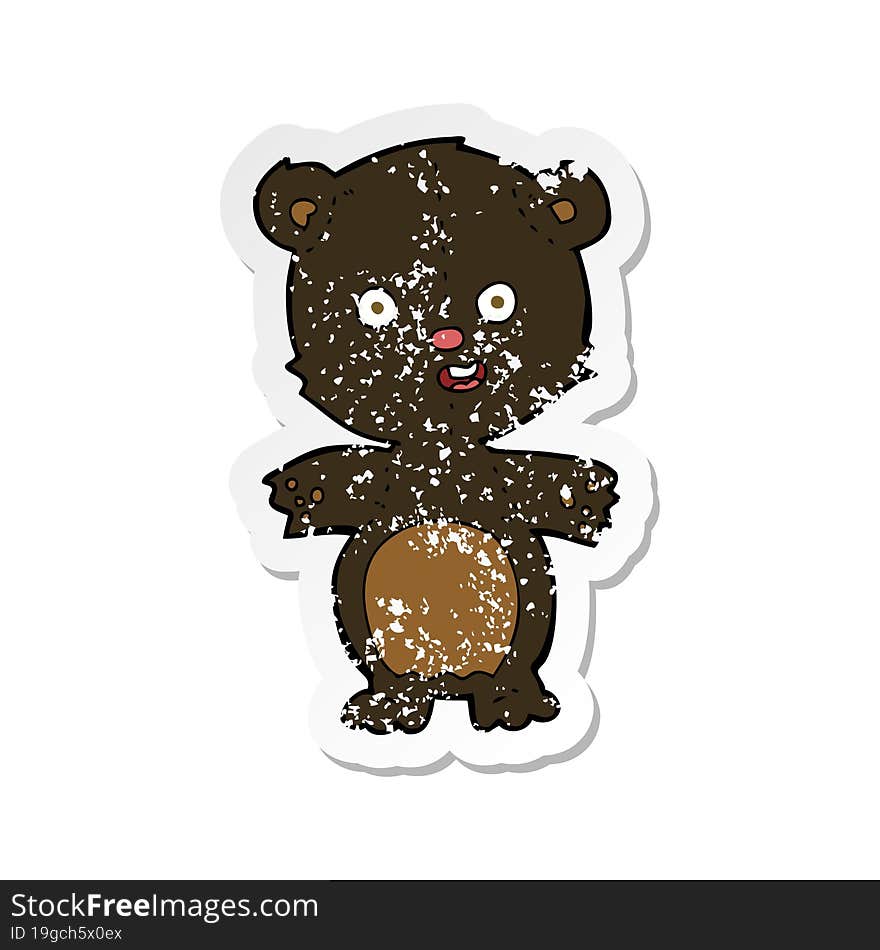 Retro Distressed Sticker Of A Cute Black Bear Cartoon