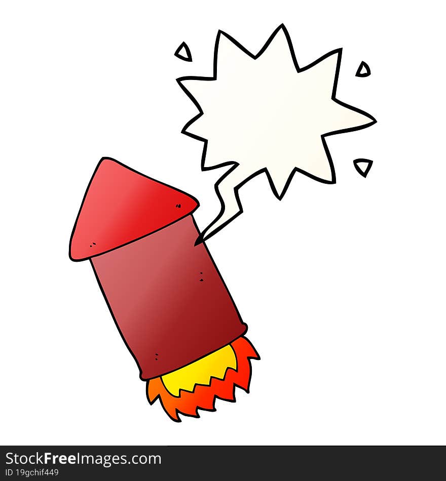 cartoon rocket and speech bubble in smooth gradient style