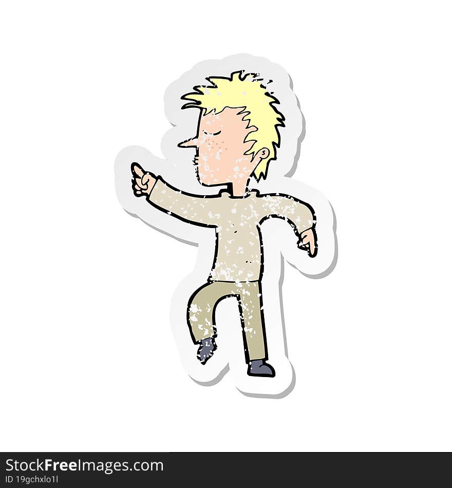 Retro Distressed Sticker Of A Cartoon Man Pointing