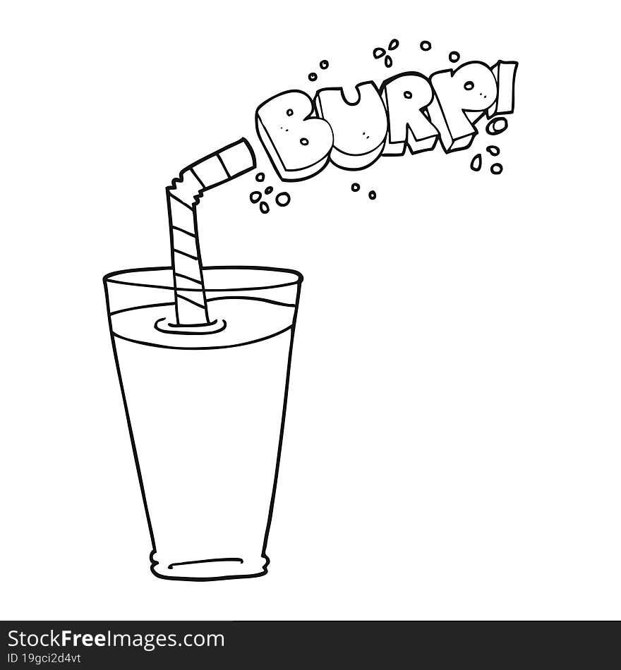 Black And White Cartoon Fizzy Drink In Glass