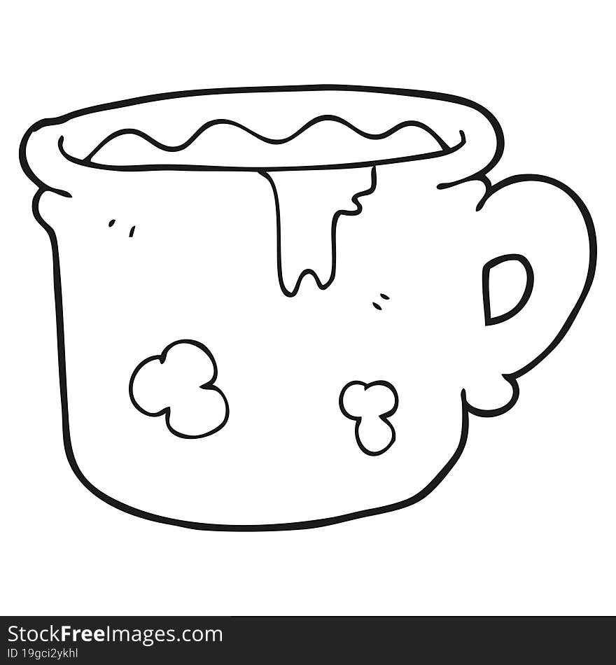 black and white cartoon old coffee cup