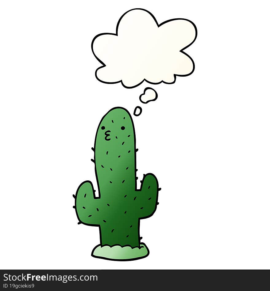 cartoon cactus and thought bubble in smooth gradient style