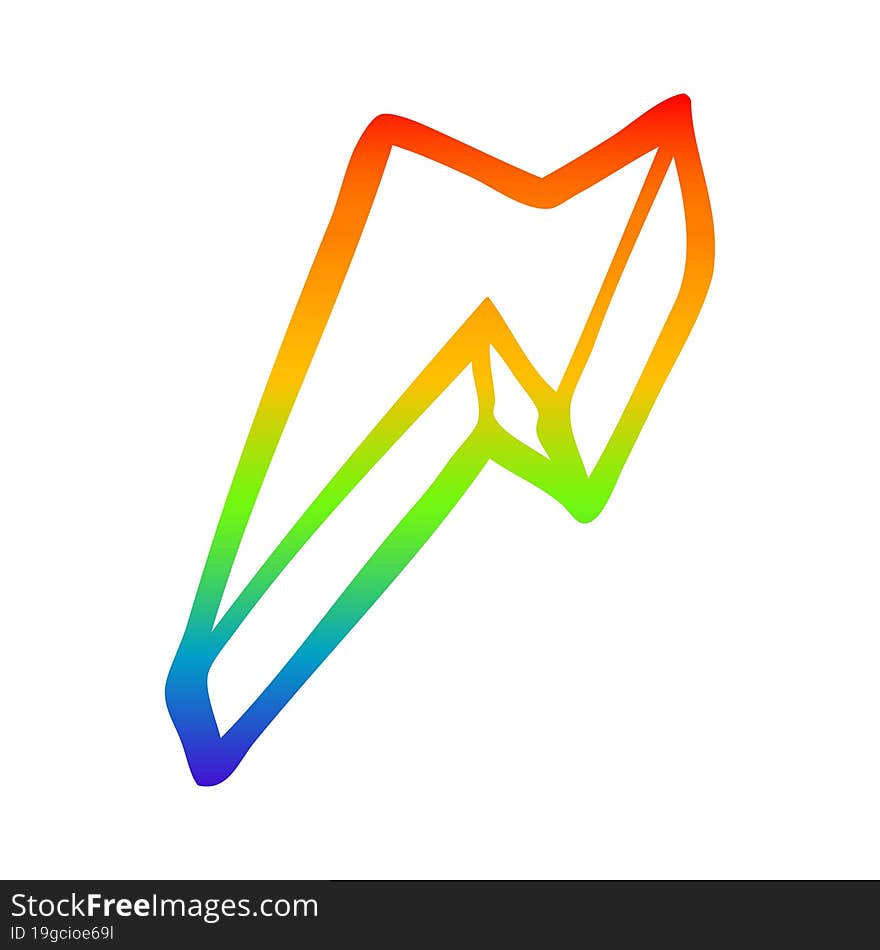 rainbow gradient line drawing of a cartoon decorative lightning bolt