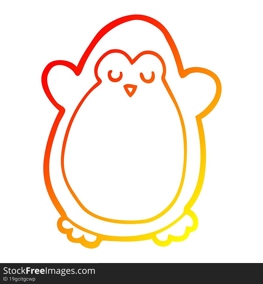 warm gradient line drawing cartoon penguin