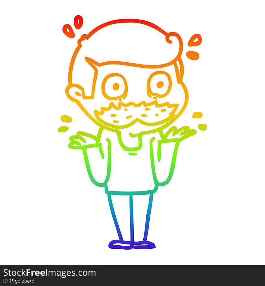 rainbow gradient line drawing cartoon man with mustache shocked